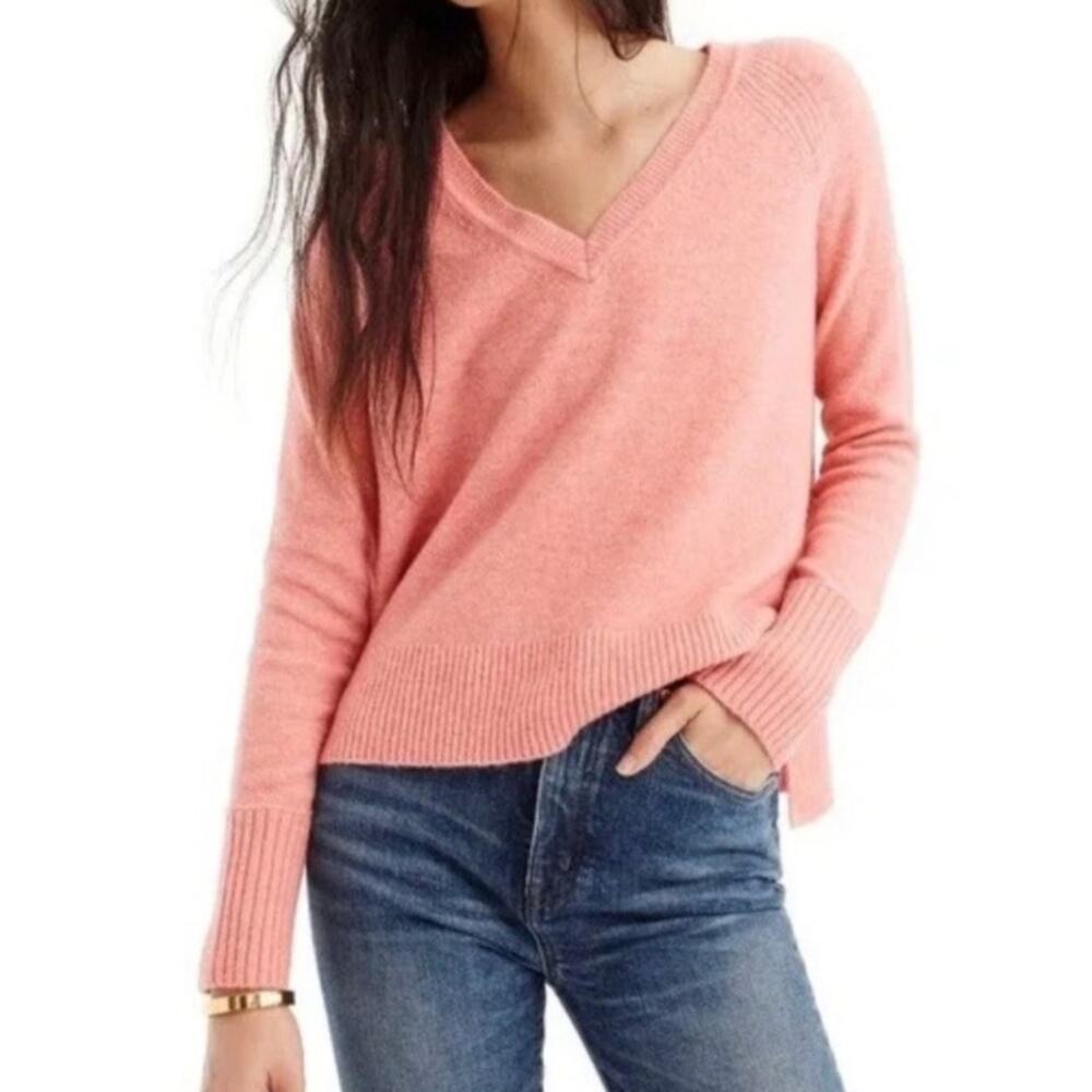 J. Crew Supersoft Yarn V Neck Sweater Heather Blossom Pink Wool Aplaca Medium